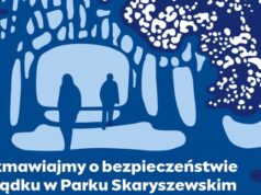 Plakat spotkania w sprawie bezpieczeństwa w Parku Skaryszewskim